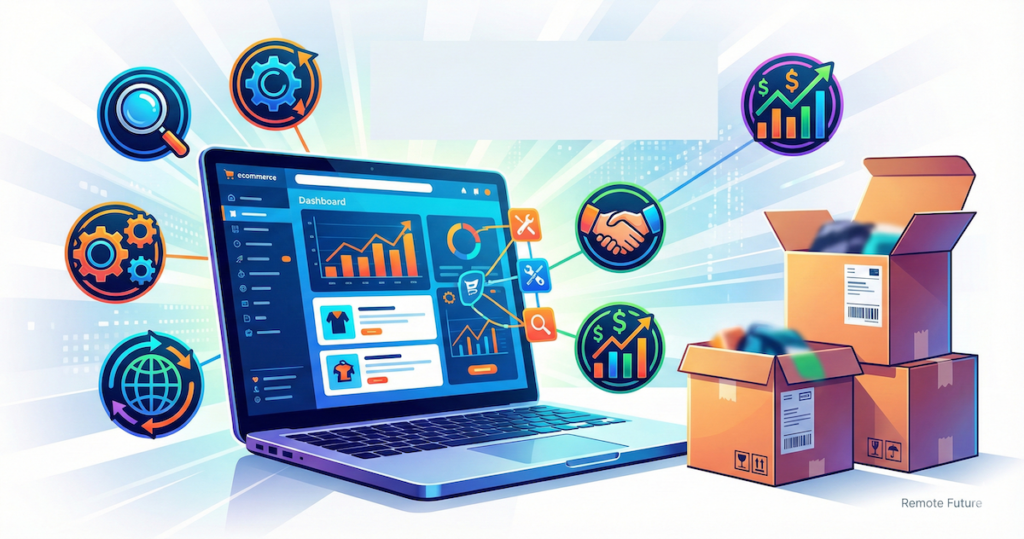 illustration showing workflow of best dropshipping tools and ecommerce automation
