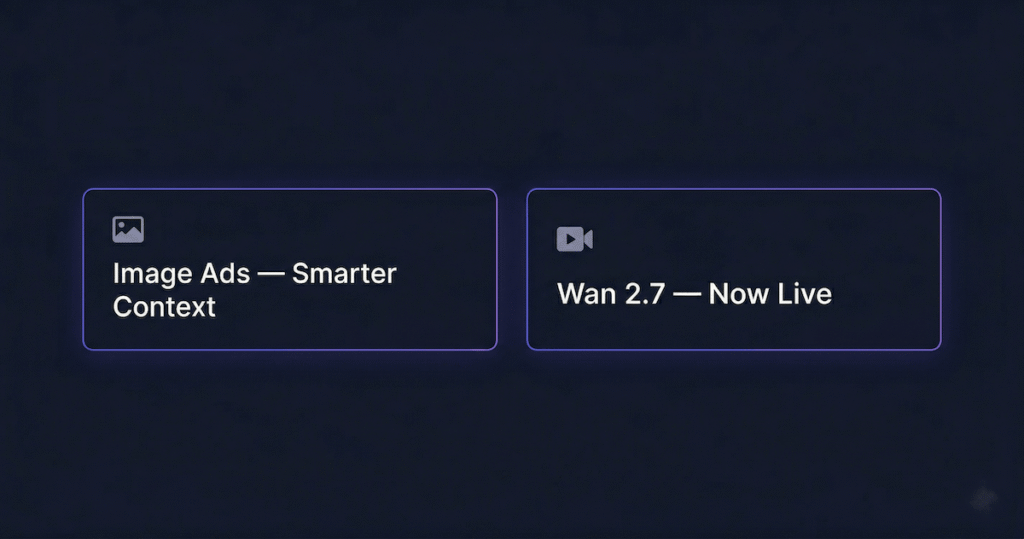 Creatify AI April 2026 updates showing Image Ads smarter context and Wan 2.7 now live in Asset Generator