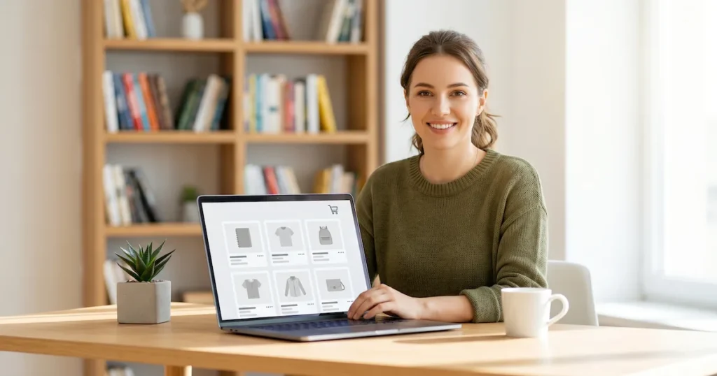 Beginner entrepreneur learning how to start an online store on a laptop in 2026