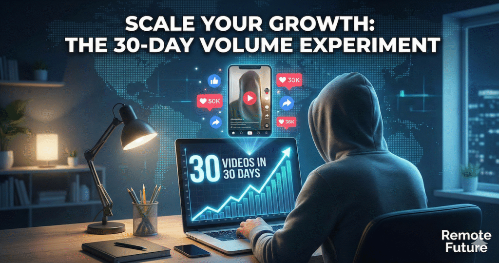 Makereels AI 30-day volume experiment strategy to grow social media with short-form videos and automation.
