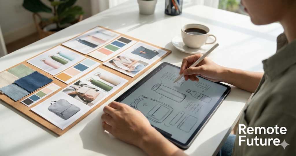 Start an Online Store - Entrepreneur narrowing down a product niche for an online store using design concepts.