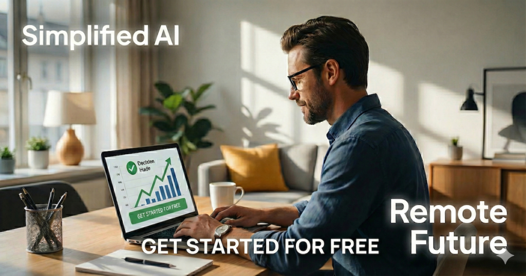 Professional using Simplified AI on a laptop with a “Get Started for Free” call-to-action button.