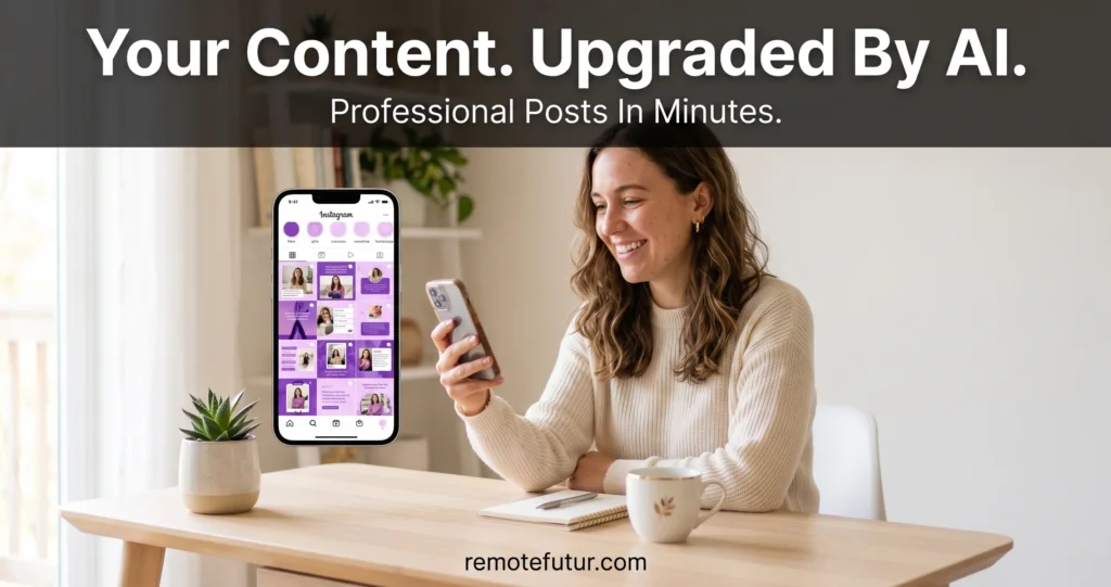 Woman smiling at her professional Instagram feed created with Predis AI review results