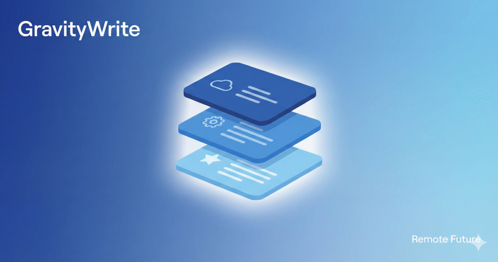 GravityWrite AI pricing tiers illustration with blue gradient stacked cards