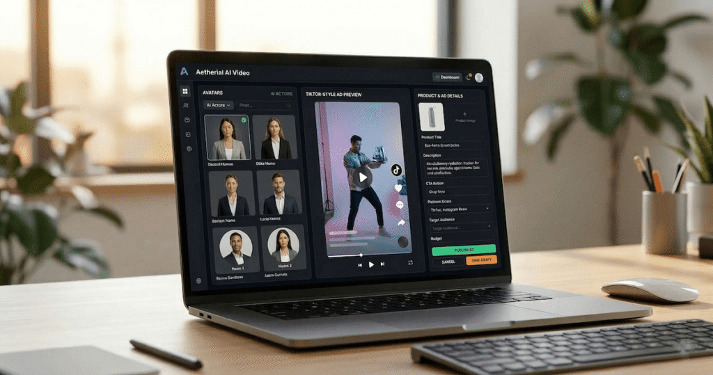 Creatify AI dashboard showing avatar selection and TikTok AI UGC ads preview