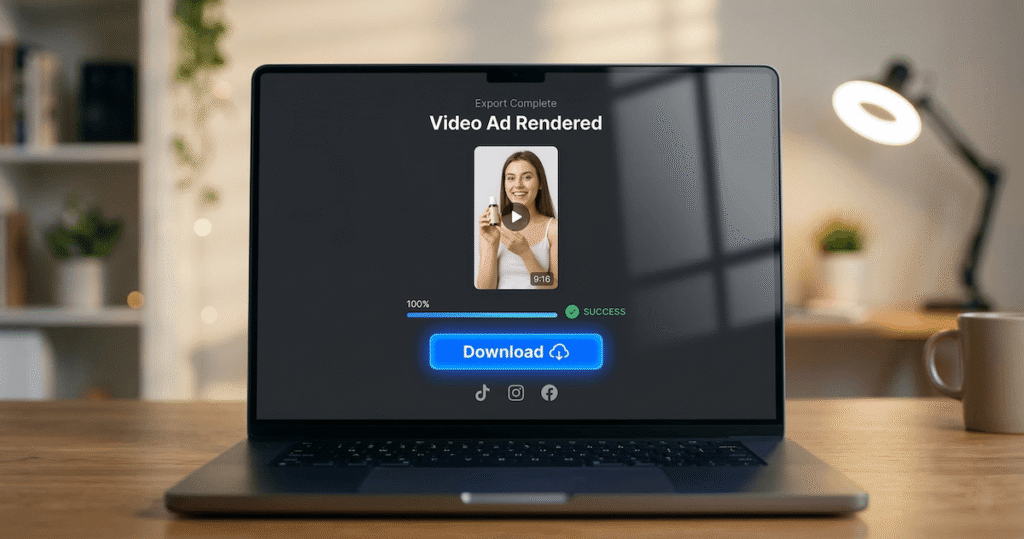 Completed TikTok AI UGC ad ready to download after rendering in Creatify AI