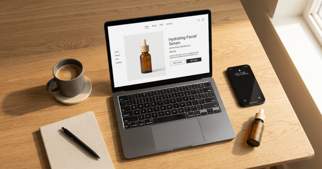 Laptop showing an e-commerce product page used to create a video ad in this Tagshop AI tutorial