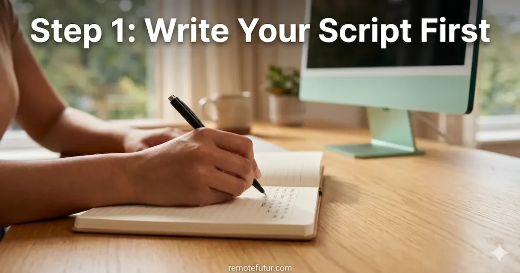 How to Create HeyGen Video Ads: writing your script first with green iMac in the background