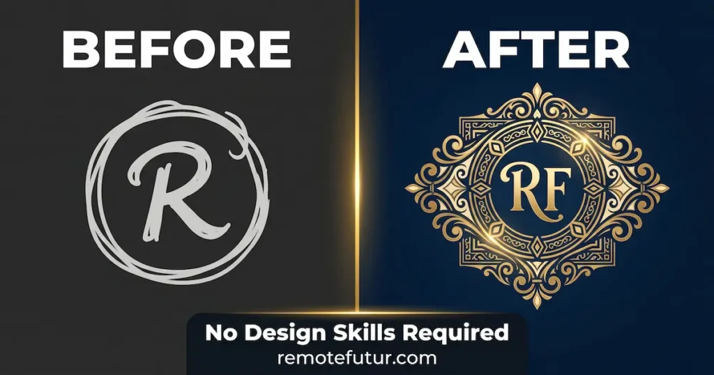 A before and after comparison showing how Kittl AI helps you create beautiful brand designs from a rough sketch
