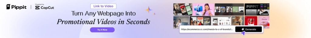 Pippit AI banner ad for turning a webpage into a promotional video